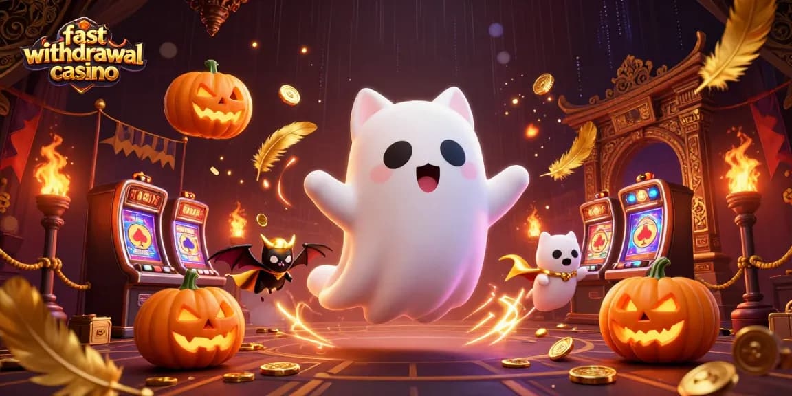 Experience the fast withdrawal casino fun with a ghost cat and vampire bat in a haunted mansion.