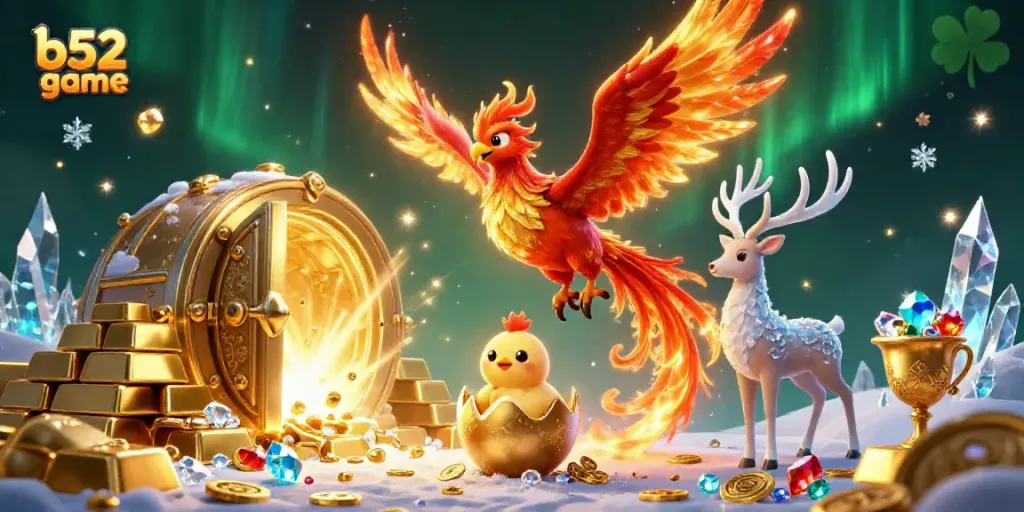 Experience the thrilling b52 game with dynamic phoenix and gems in a vibrant casino setting.